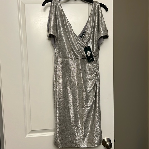Lauren Ralph Lauren Dresses & Skirts - NWT Lauren Ralph Lauren silver shimmer cold shoulder dress 8P